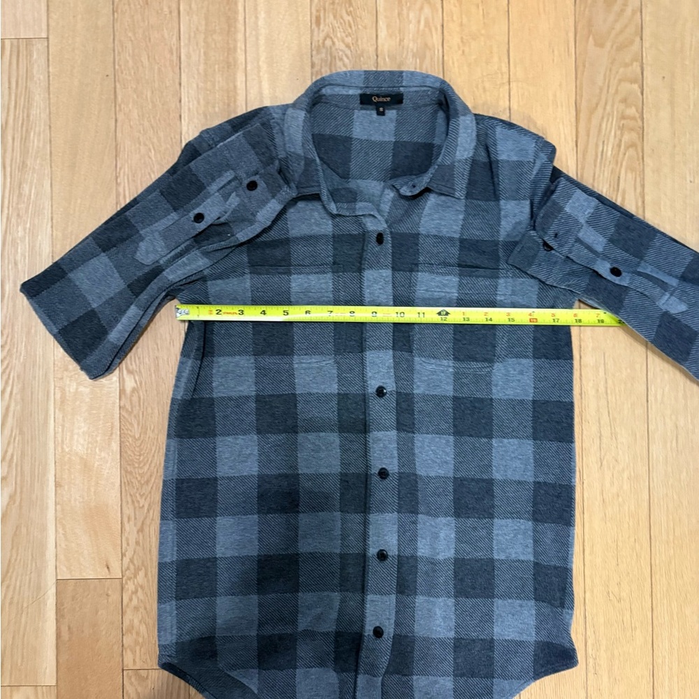 Quince Brushed Sweater Fleece Flannel Shirt in Charcoal Buffalo Plaid Sz S - Picture 5 of 8